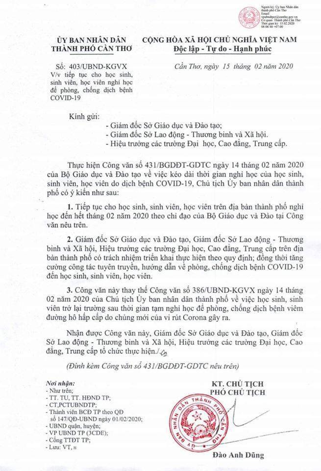 can tho quyet dinh cho hoc sinh duoc nghi het thang 2 phong covid-19 hinh 1