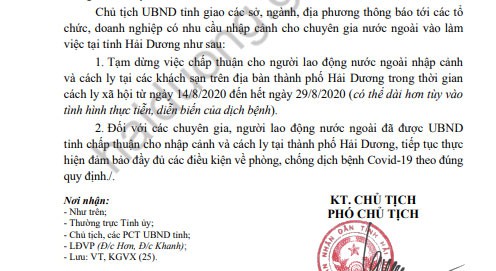 hai duong: tam dung cho lao dong nuoc ngoai nhap canh, cach ly tai khach san hinh 1