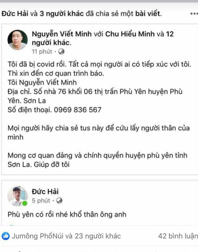 len facebook dang tin minh bi mac covid-19 o son la hinh 1