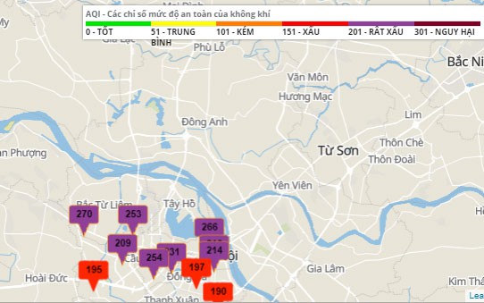 cuoi tuan, chi so chat luong khong khi ha noi o muc rat xau hinh 1