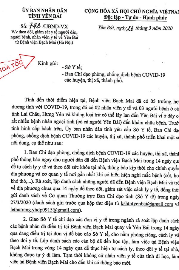 yen bai theo doi, giam sat y te nguoi ve tu benh vien bach mai hinh 1
