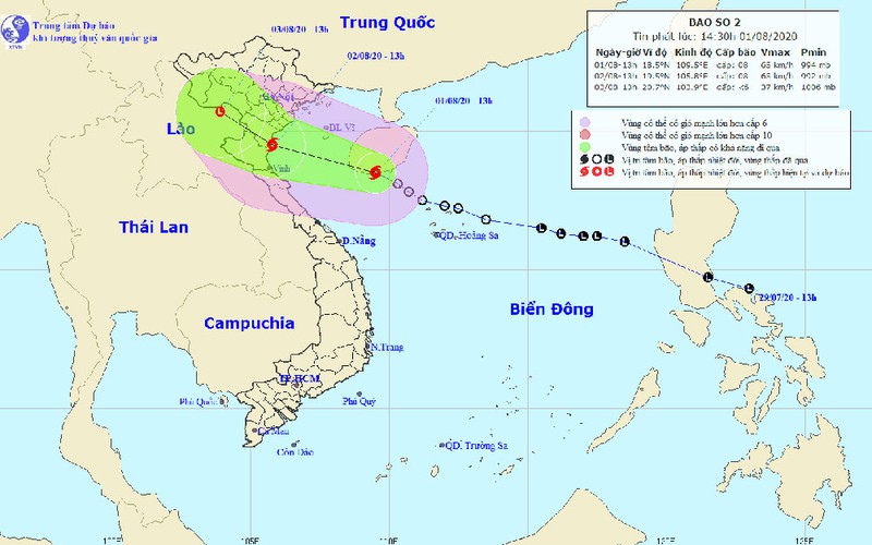 hinh thanh bao so 2, cach bo bien thai binh- nghe an 450 km hinh 1