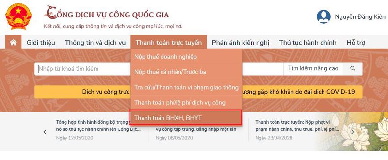 cach gia han the bhyt, tiep tuc dong bhxh tu nguyen tren cong dvcqg hinh 1