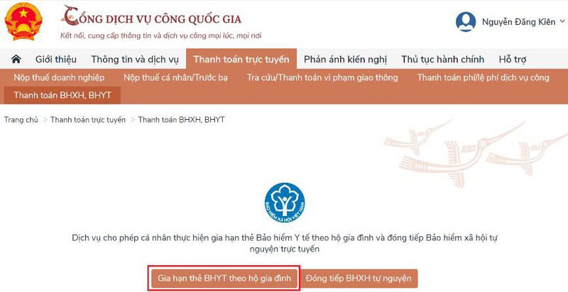 cach gia han the bhyt, tiep tuc dong bhxh tu nguyen tren cong dvcqg hinh 2