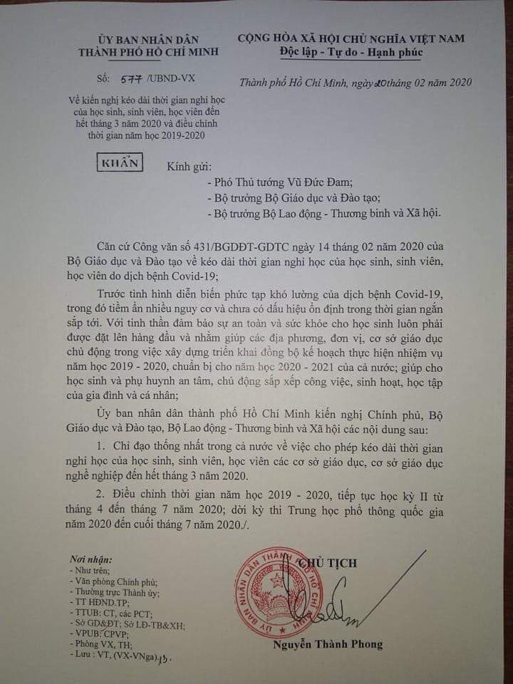 tphcm kien nghi cho hoc sinh cua tp va ca nuoc nghi het thang 3 hinh 1