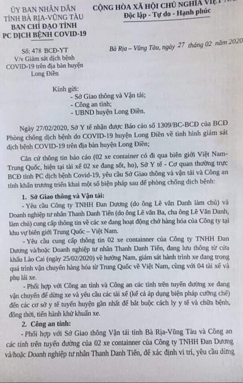 ba ria - vung tau giam sat 2 tai xe co bieu hien sot, ho hinh 2