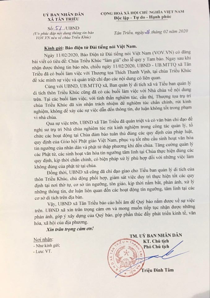 xa tan trieu phan hoi thong tin vov.vn neu sai pham o chua trieu khuc hinh 2